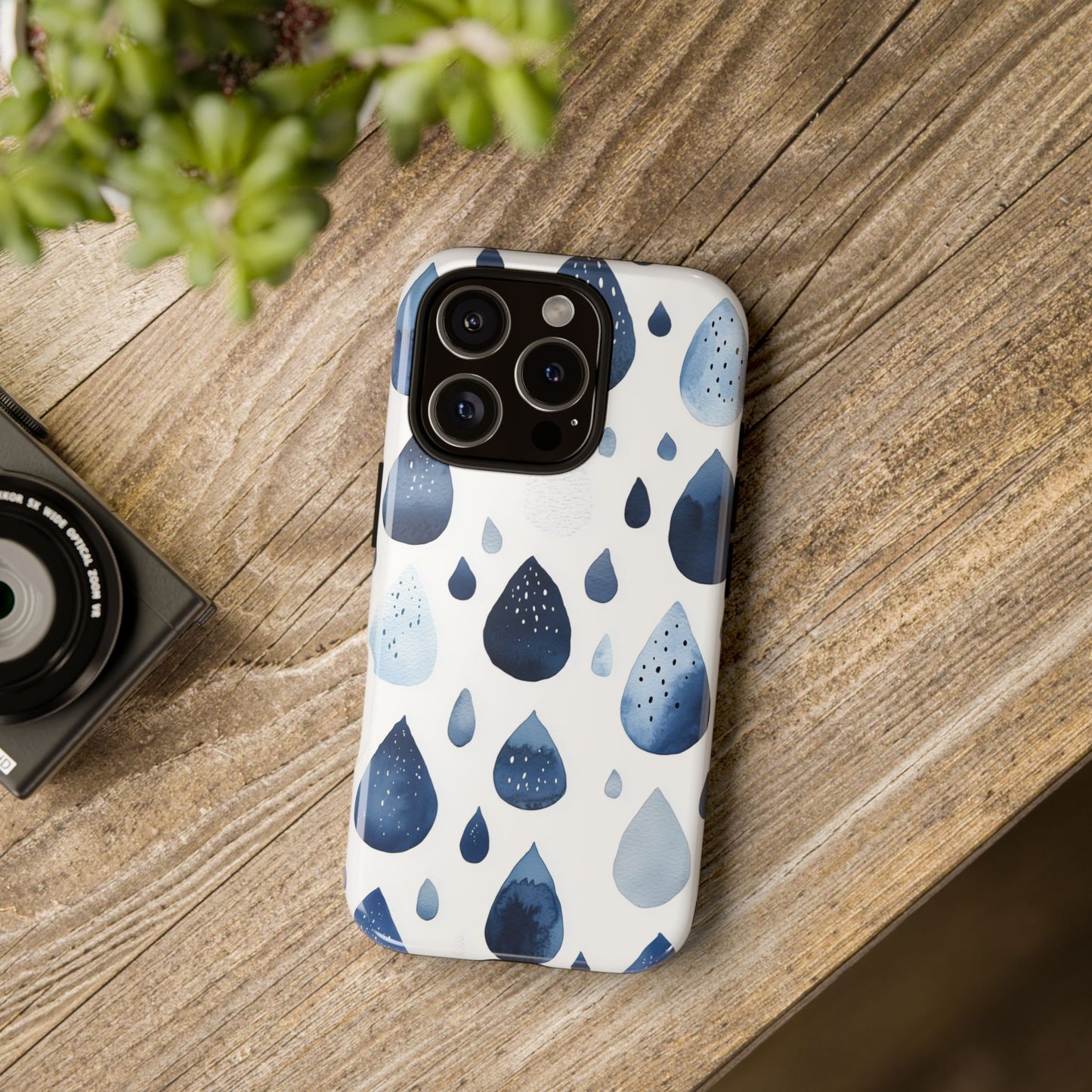 Indigo Rain Drops Watercolor Phone Case for iPhone, google Pixel & Samsung
