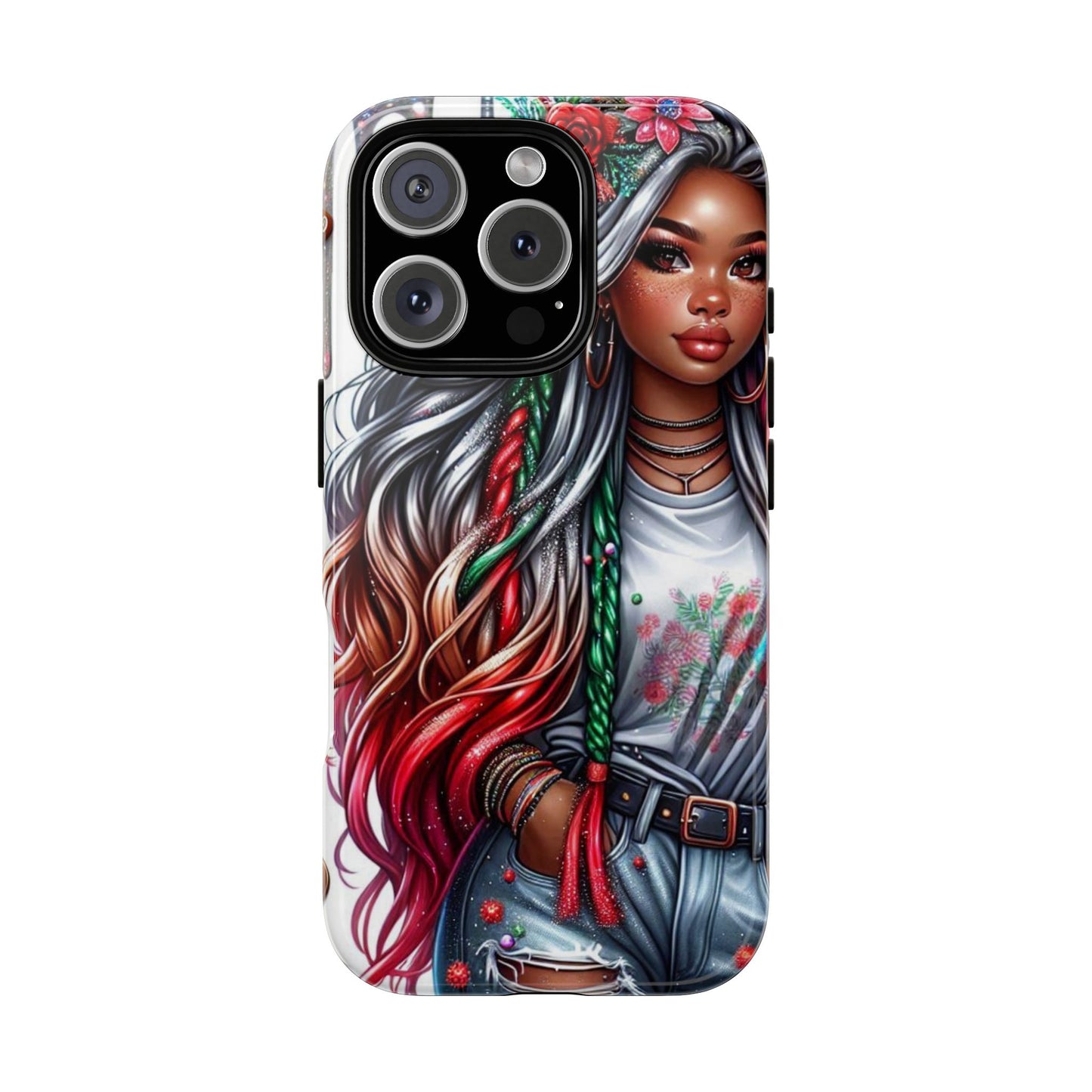 Festive Boho Queen – Holiday Glow & Candy Cane Braids Mobile Cover