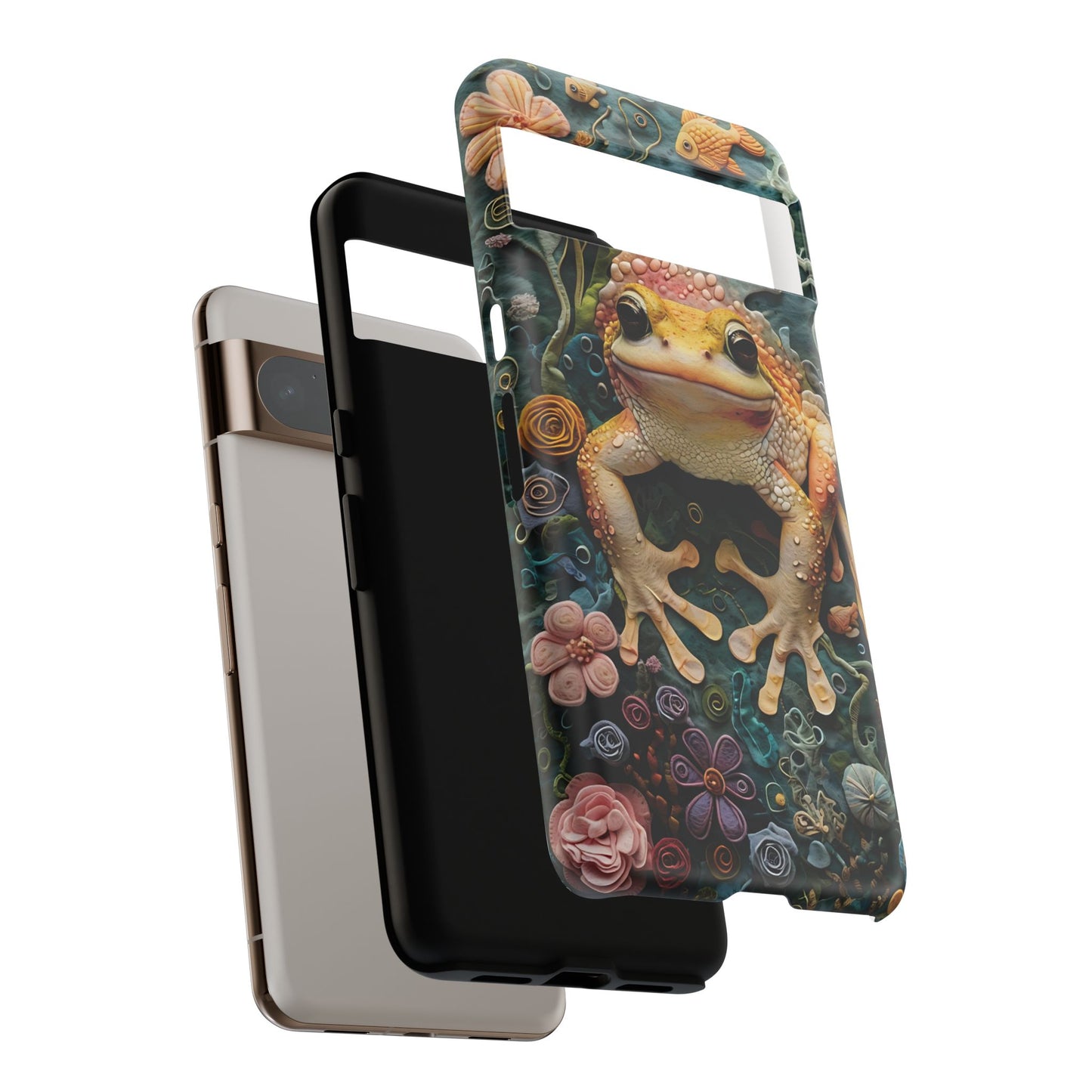 Intricate 3D Felt Artwork of Underwater Ecosystem with Frog phone case design.