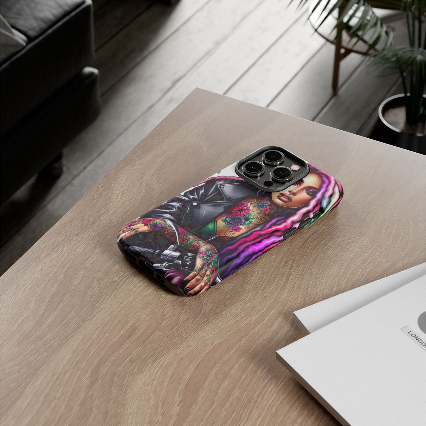 Neon Rebel – Vibrant Biker Queen Mobile Cover