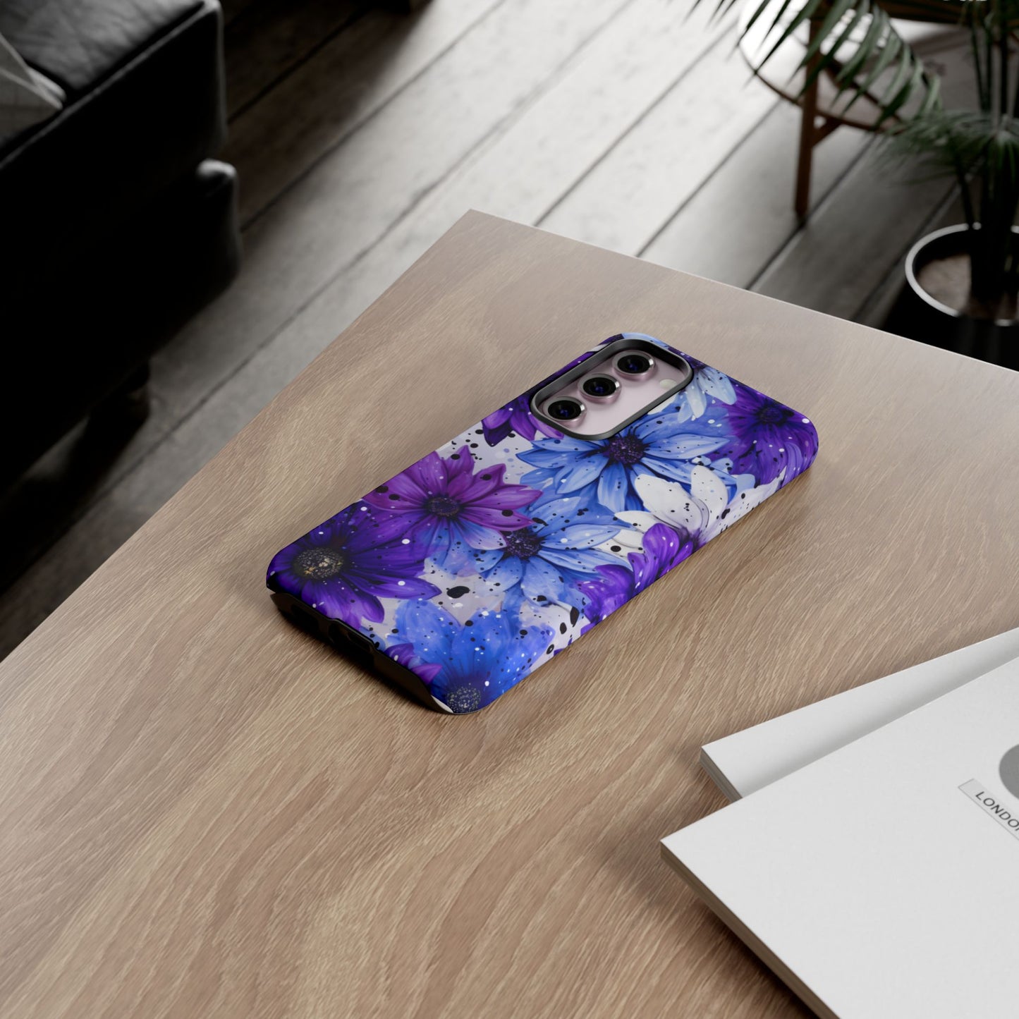 Blue & Purple Floral Splash Mobile Cover – Elegant Artistic Flowers