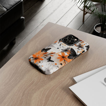 Bold Butterfly & Floral Splash Mobile Cover – Black & Orange Aesthetic