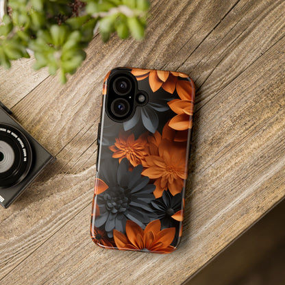 Orange & Black 3D Floral Mobile Case