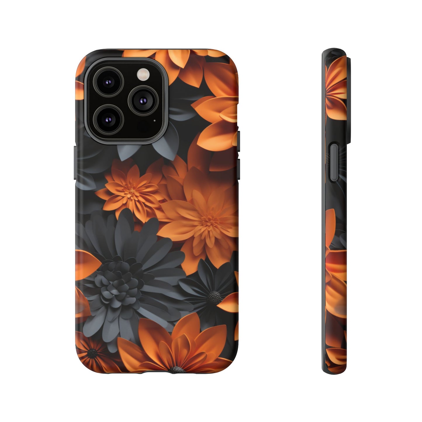 Orange & Black 3D Floral Mobile Case