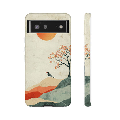 Crimson Solitude: A Minimalist Landscape Phone Case for iPhone, Samsung & Pixel
