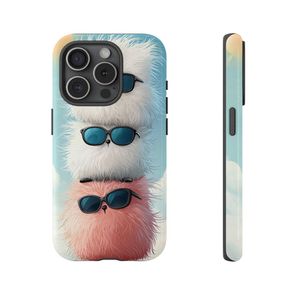 Fluffy Stack Anime Phone Case – Cute Kawaii Furry Creatures with Sunglasses, iPhone, Samsung & Google Pixel Case