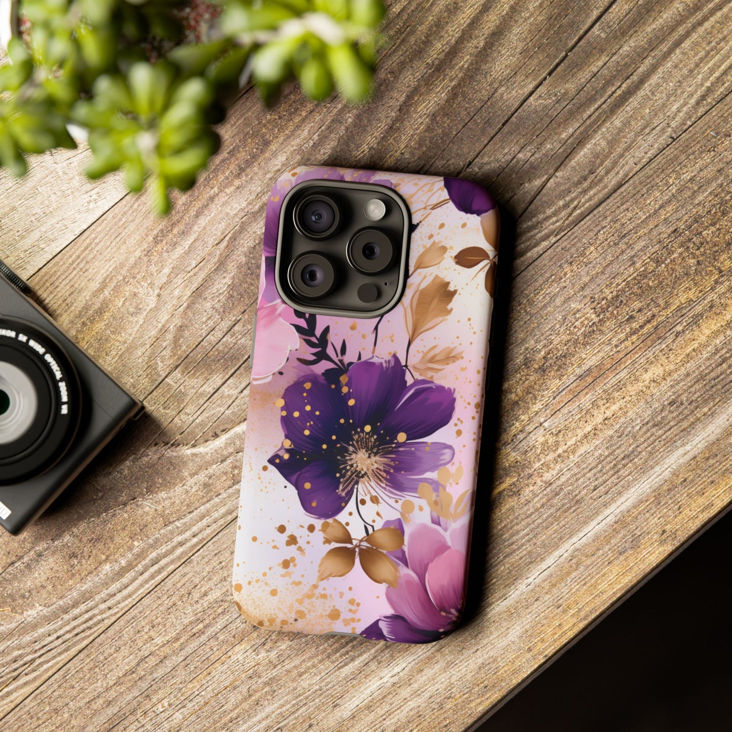 Luxury Purple & Gold Floral Aesthetic Mobile Case