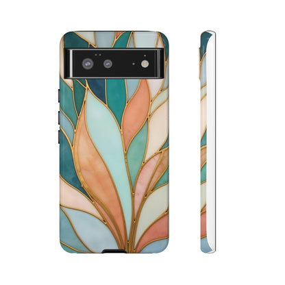 Geometric Leaves: Teal, Peach, and Gold Harmony