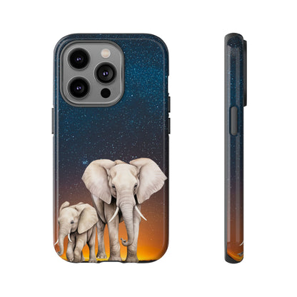 Starry Safari Elephant Family Mobile Cover – Cosmic Wildlife Aesthetic