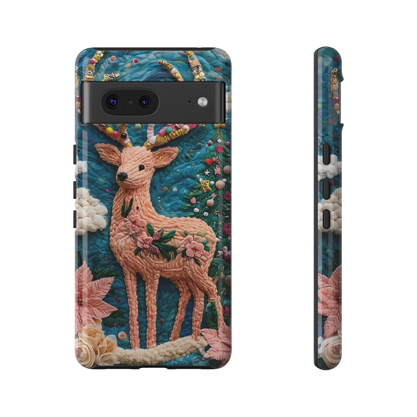 Whimsical Textile Art Featuring Intricate Peach-Colored Deer phone case design.