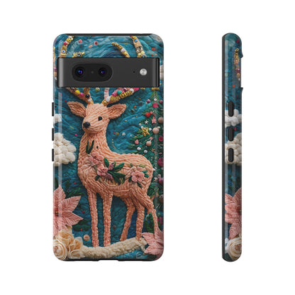 Whimsical Textile Art Featuring Intricate Peach-Colored Deer phone case design.