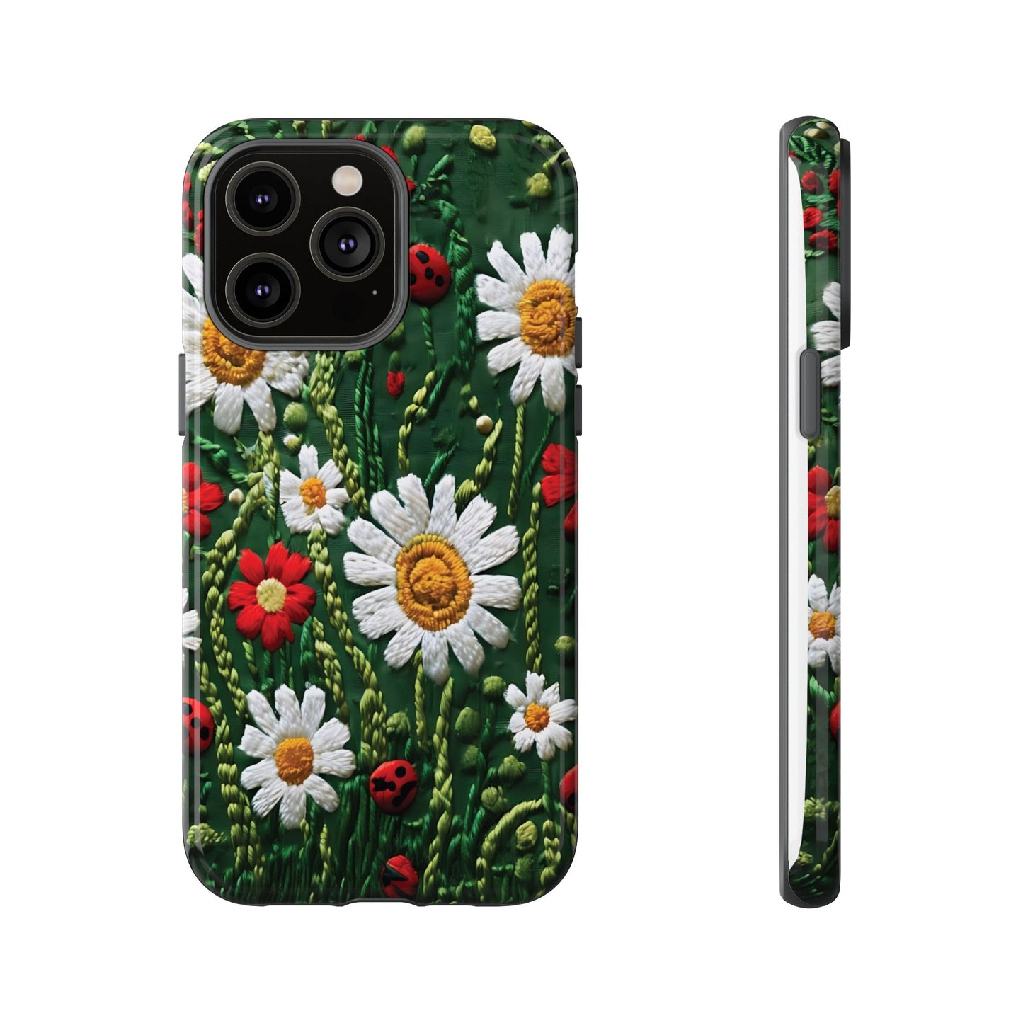 Knitted Pattern With Diamonds And Festive Motifs On Navy phone case design.