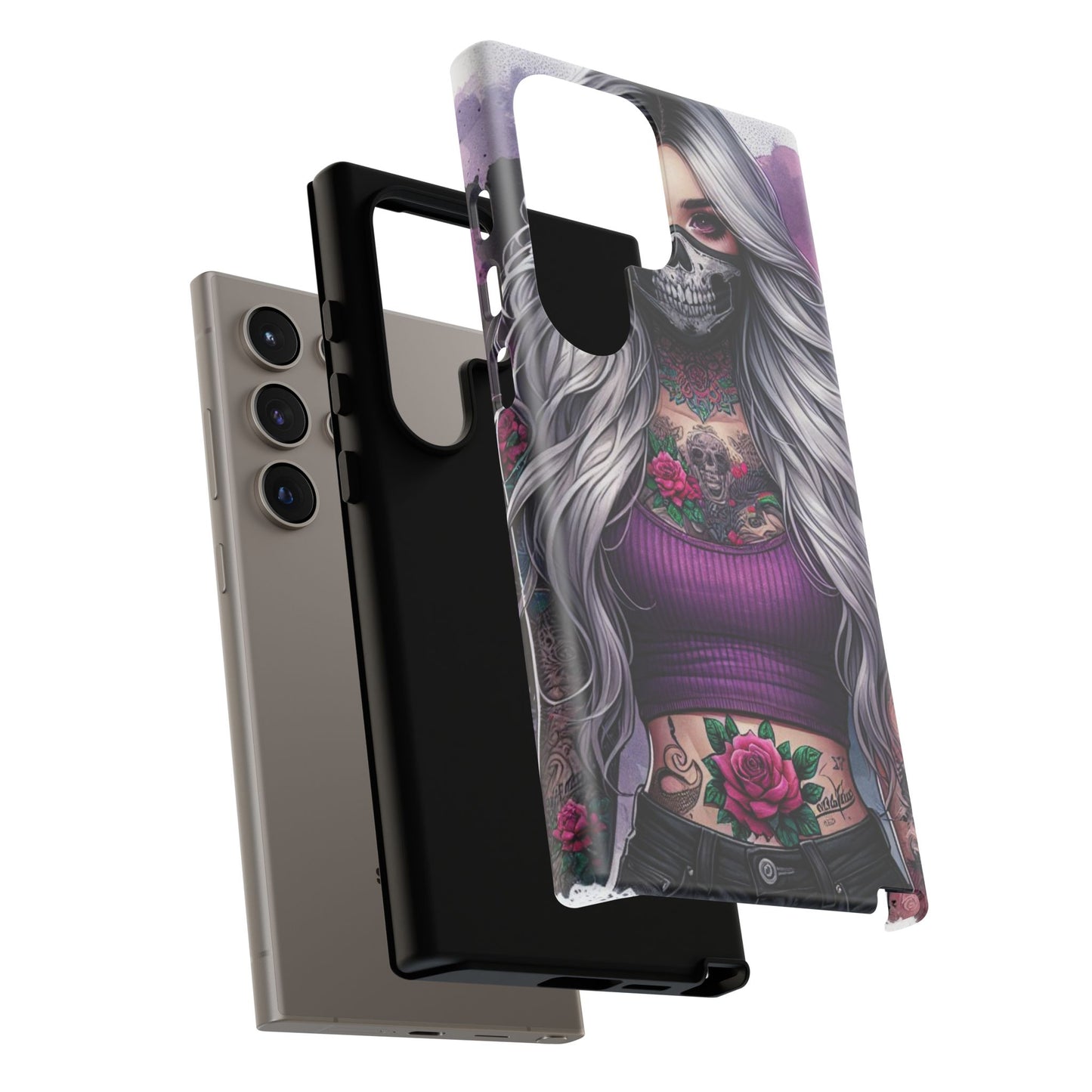 Rebel Rose – Gothic Skull Mask & Tattooed Warrior Mobile Cover