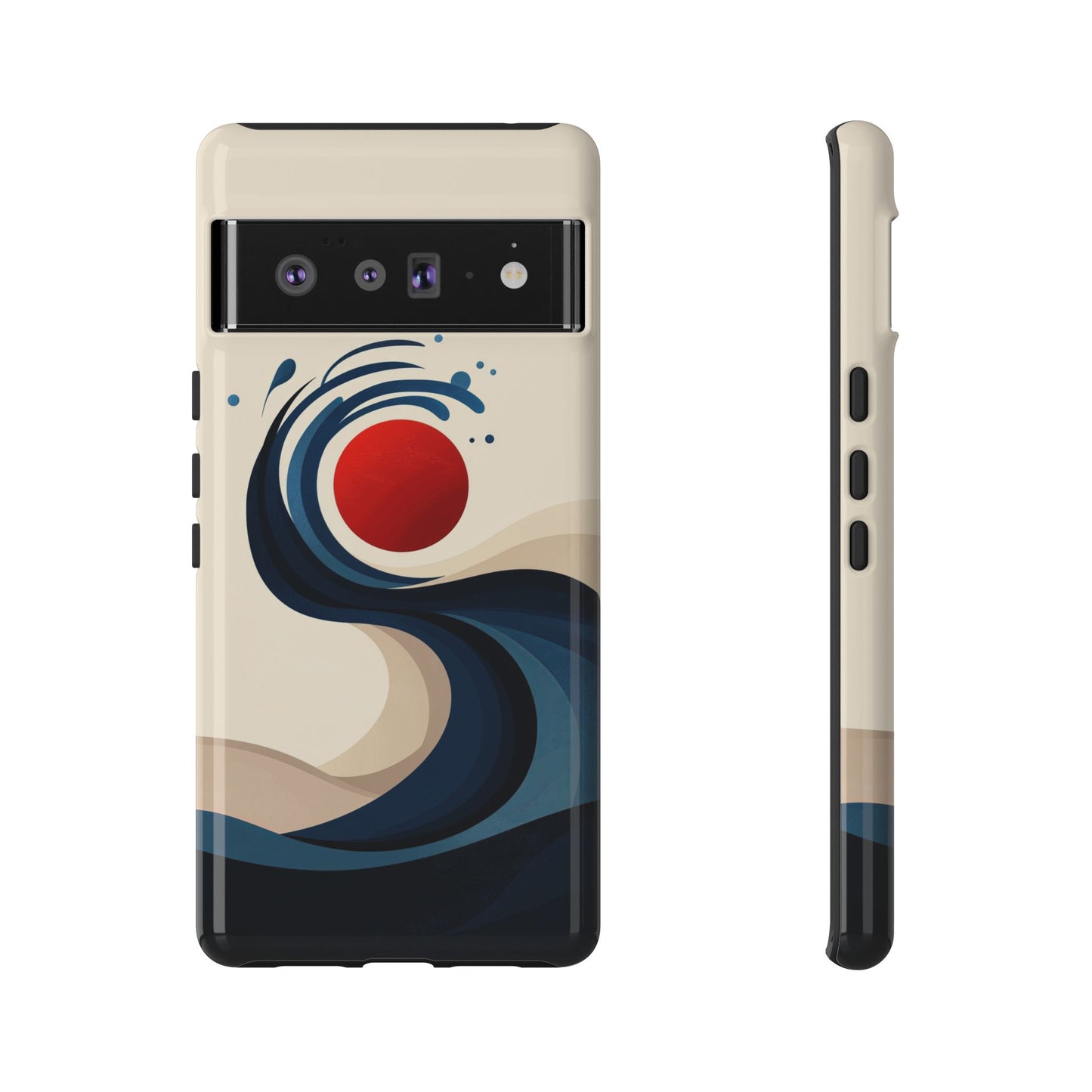 Red Sun Wave – Minimalist Abstract Ocean Case for iPhone, Google Pixel, Samsung