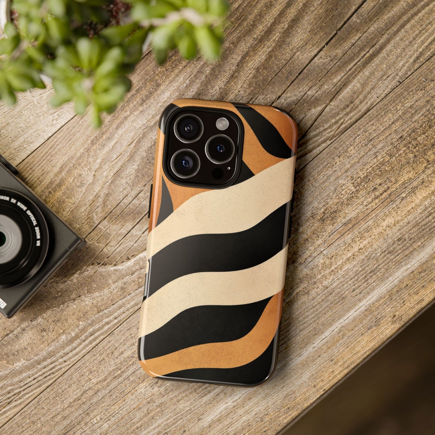 Bold Tiger Stripes Phone Case – Black, Orange & Cream Perfect for iPhone, Samsung & Google Pixel