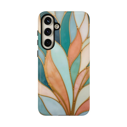 Geometric Leaves: Teal, Peach, and Gold Harmony
