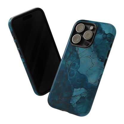 Surreal Abstract Digital Art With Deep Teal And Navy Hues phone case design