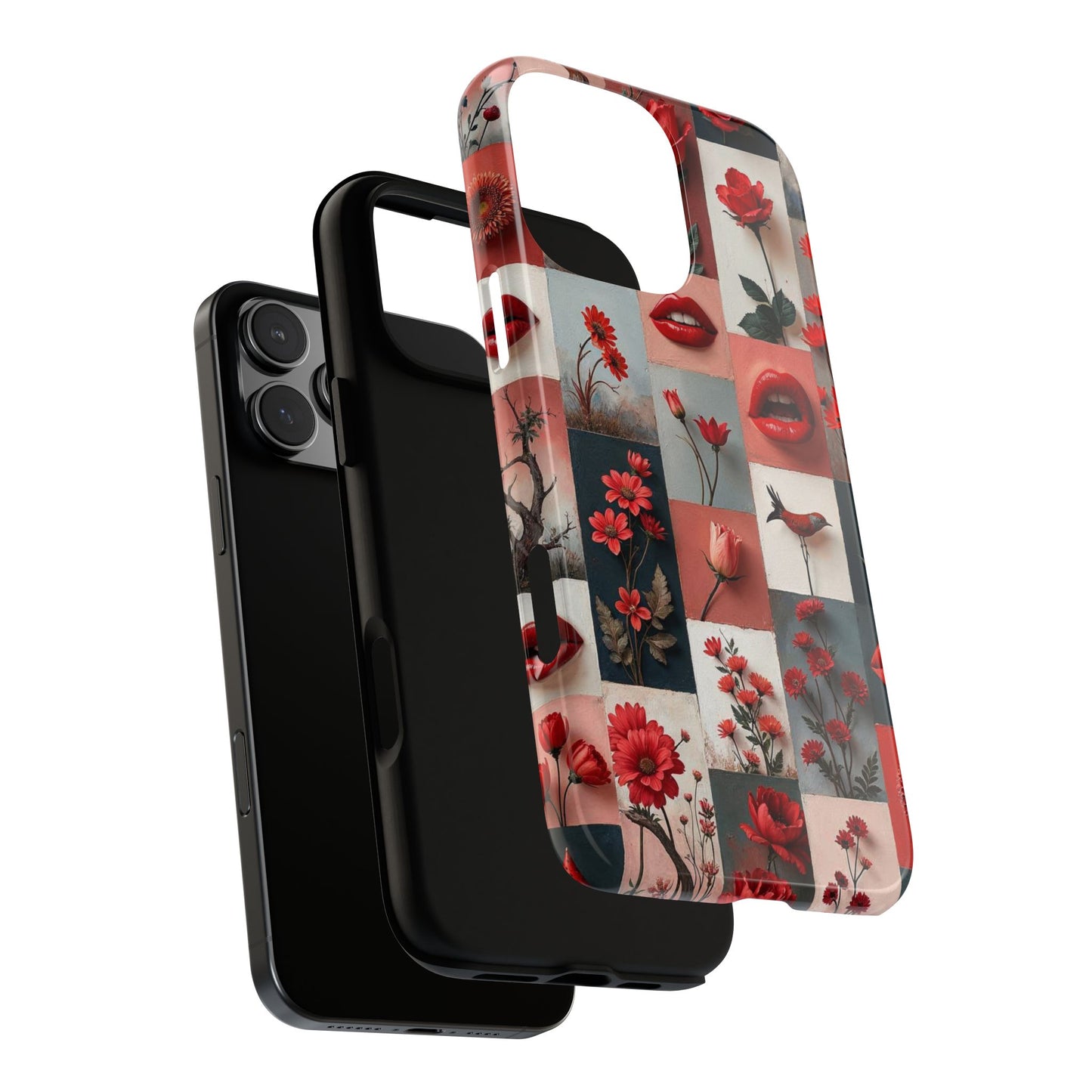 Red Flowers & Lips Collage Phone Case