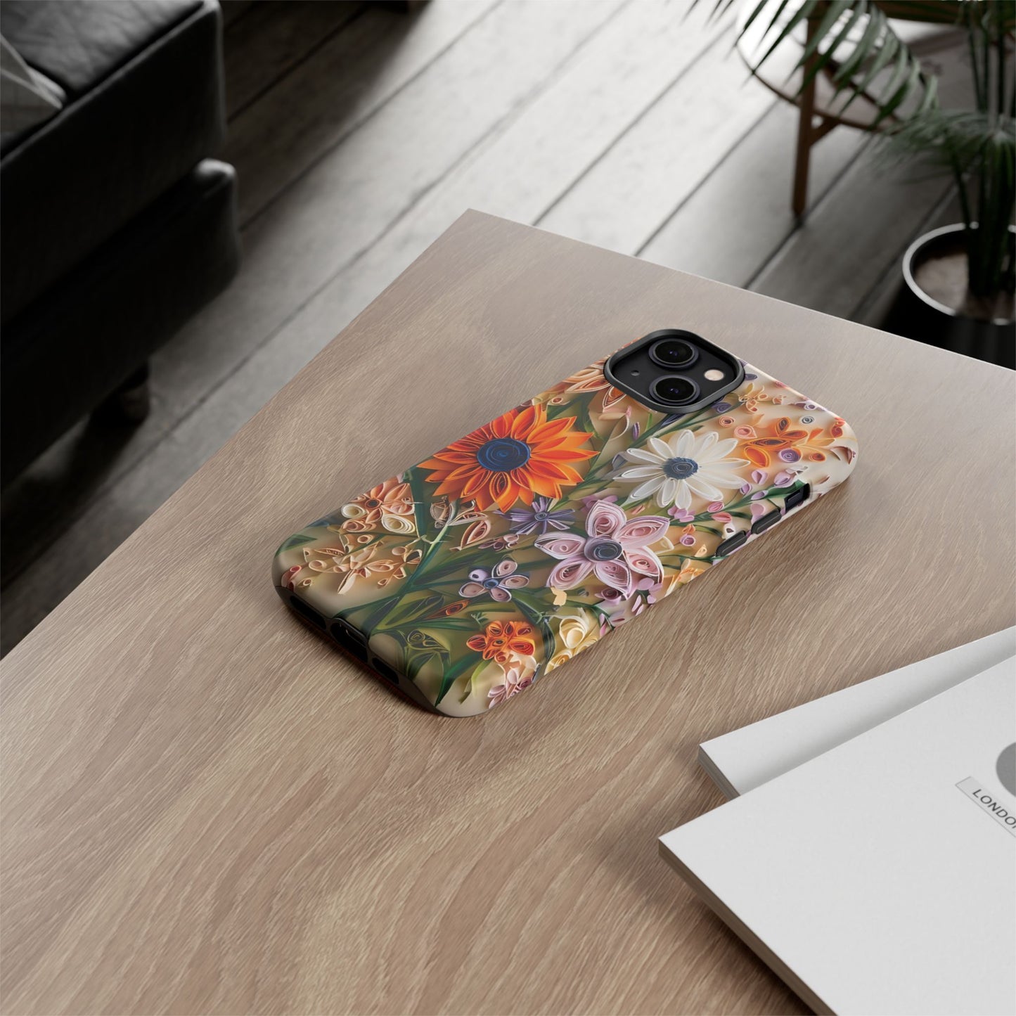 Intricate Quilled Floral Artwork In Vibrant Colors phone case design.