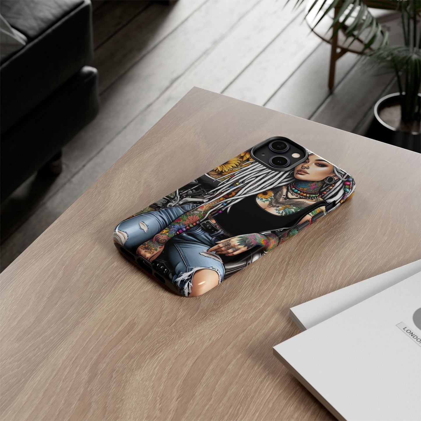 Sunflower Biker Queen – Bohemian Tattooed Rebel Mobile Cover