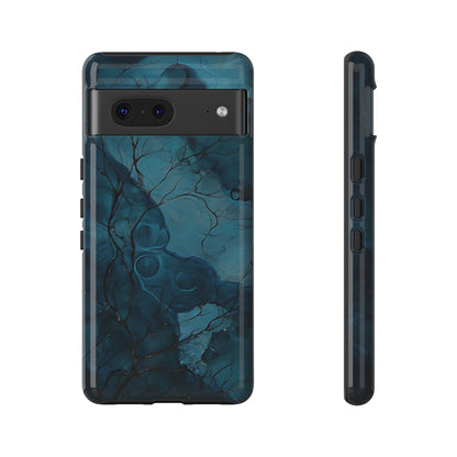 Surreal Abstract Digital Art With Deep Teal And Navy Hues phone case design