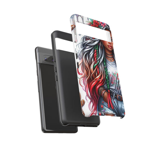 Festive Boho Queen – Holiday Glow & Candy Cane Braids Mobile Cover