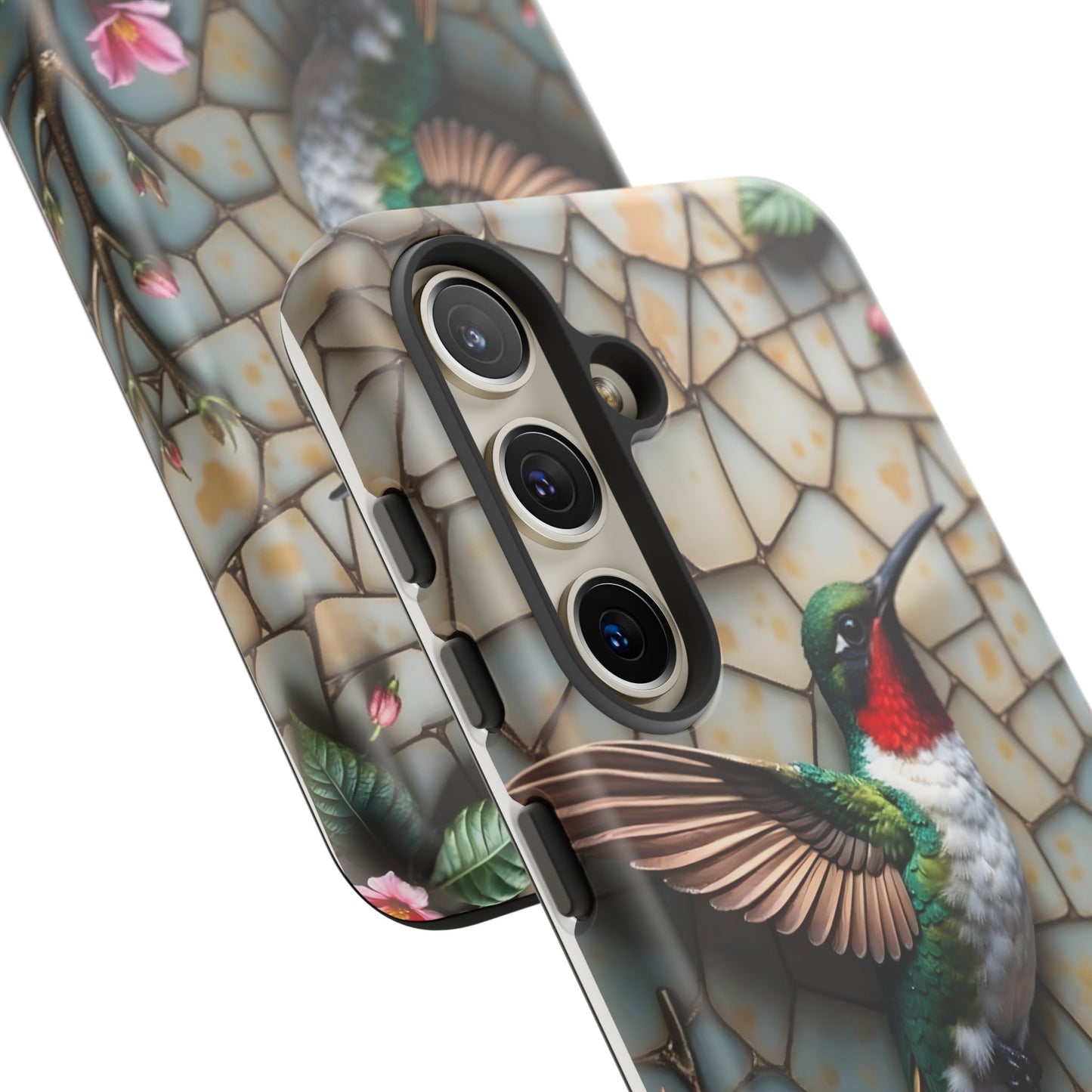 Vivid Hummingbird with Blossoming Branches | Artistic Mosaic Style