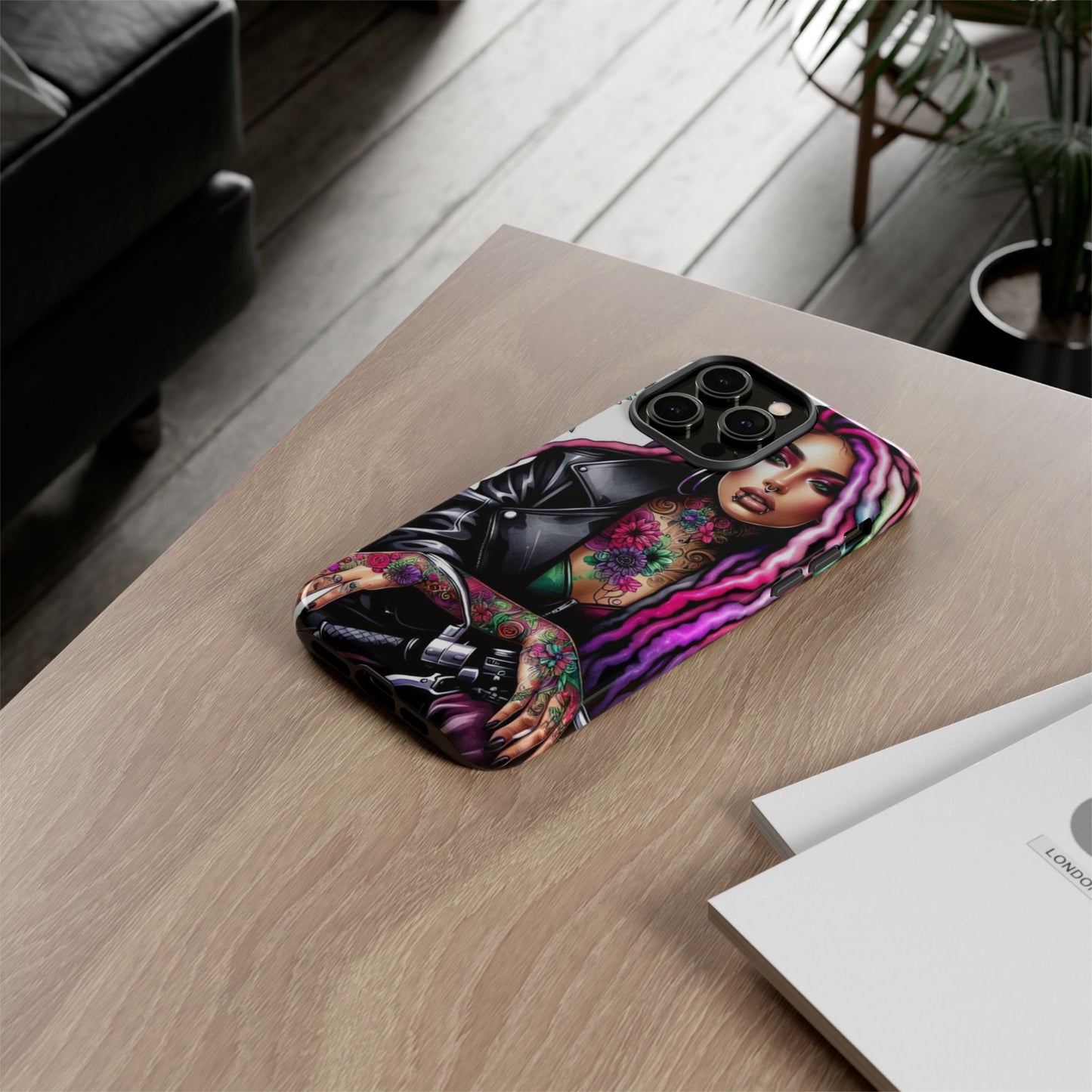 Neon Rebel – Vibrant Biker Queen Mobile Cover