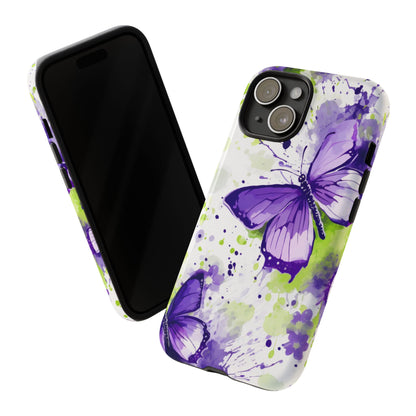 Vibrant Purple Butterfly Splash Mobile Cover – Artistic Green & Violet Aesthetic