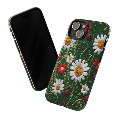 Knitted Pattern With Diamonds And Festive Motifs On Navy phone case design.