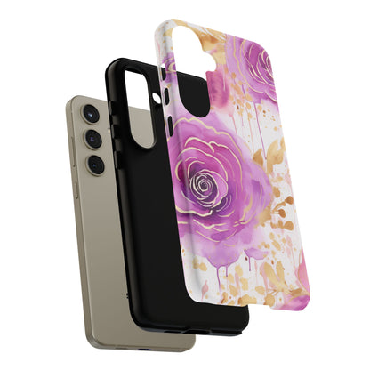 Elegant Purple-Gold Watercolor Rose Mobile Case