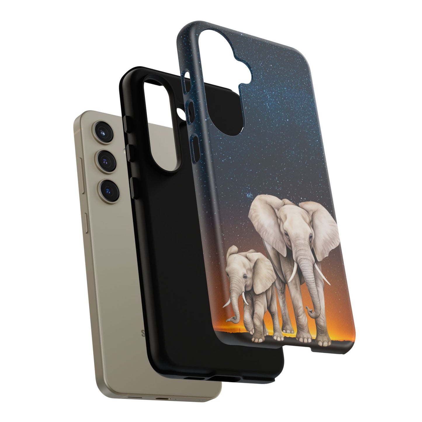 Starry Safari Elephant Family Mobile Cover – Cosmic Wildlife Aesthetic