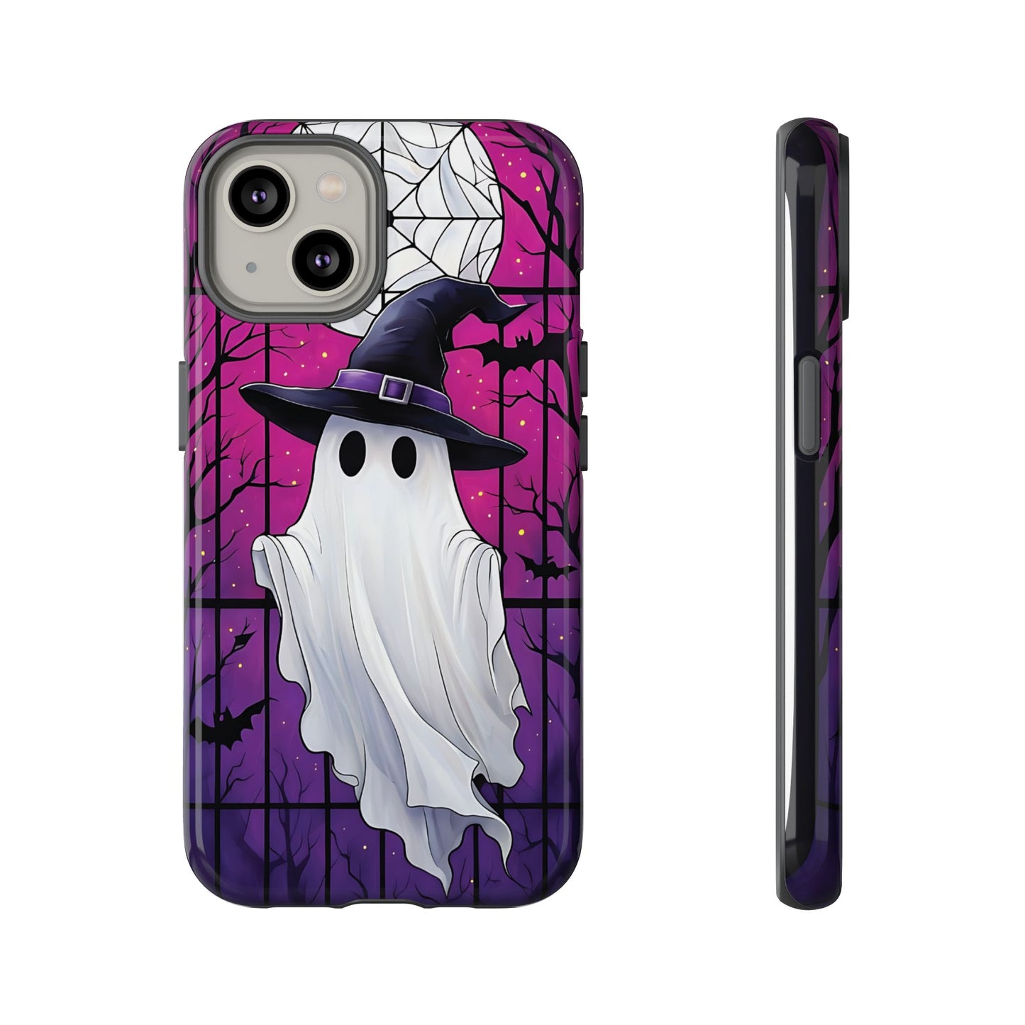 Stylized Halloween Illustration of a Ghost in Stained Glass  phone case design.