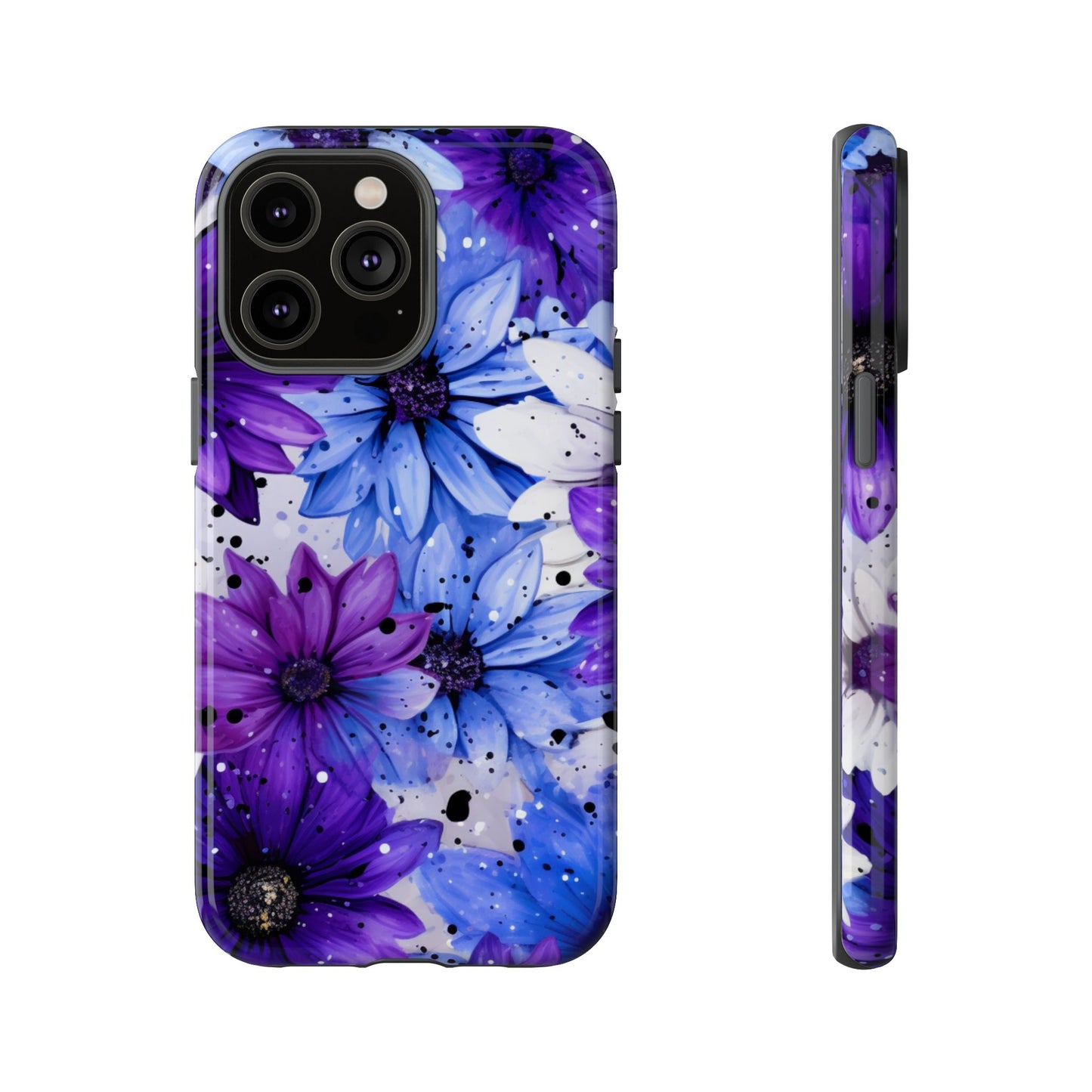 Blue & Purple Floral Splash Mobile Cover – Elegant Artistic Flowers