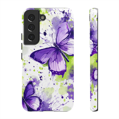 Vibrant Purple Butterfly Splash Mobile Cover – Artistic Green & Violet Aesthetic