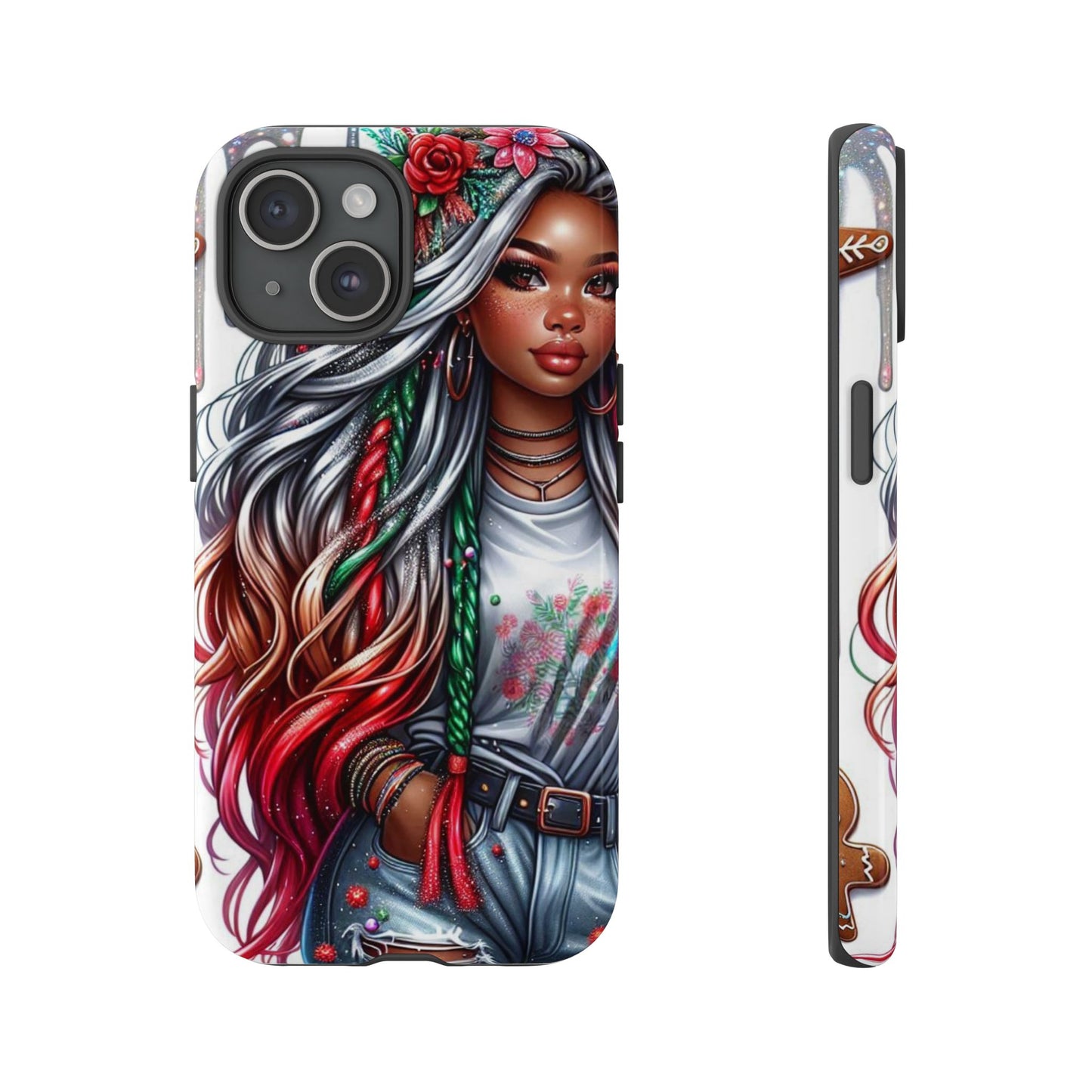 Festive Boho Queen – Holiday Glow & Candy Cane Braids Mobile Cover