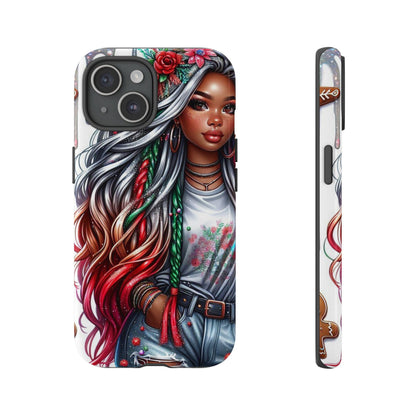 Festive Boho Queen – Holiday Glow & Candy Cane Braids Mobile Cover