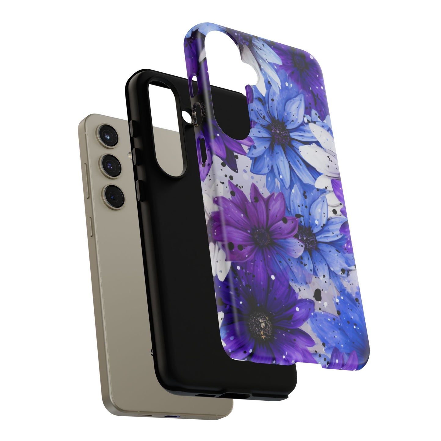 Blue & Purple Floral Splash Mobile Cover – Elegant Artistic Flowers