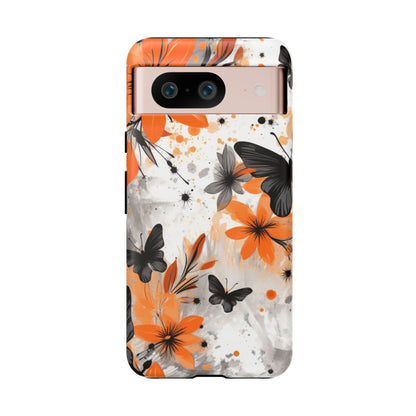 Bold Butterfly & Floral Splash Mobile Cover – Black & Orange Aesthetic