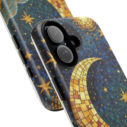 Golden Crescent: Mosaic Moon and Starry Night
