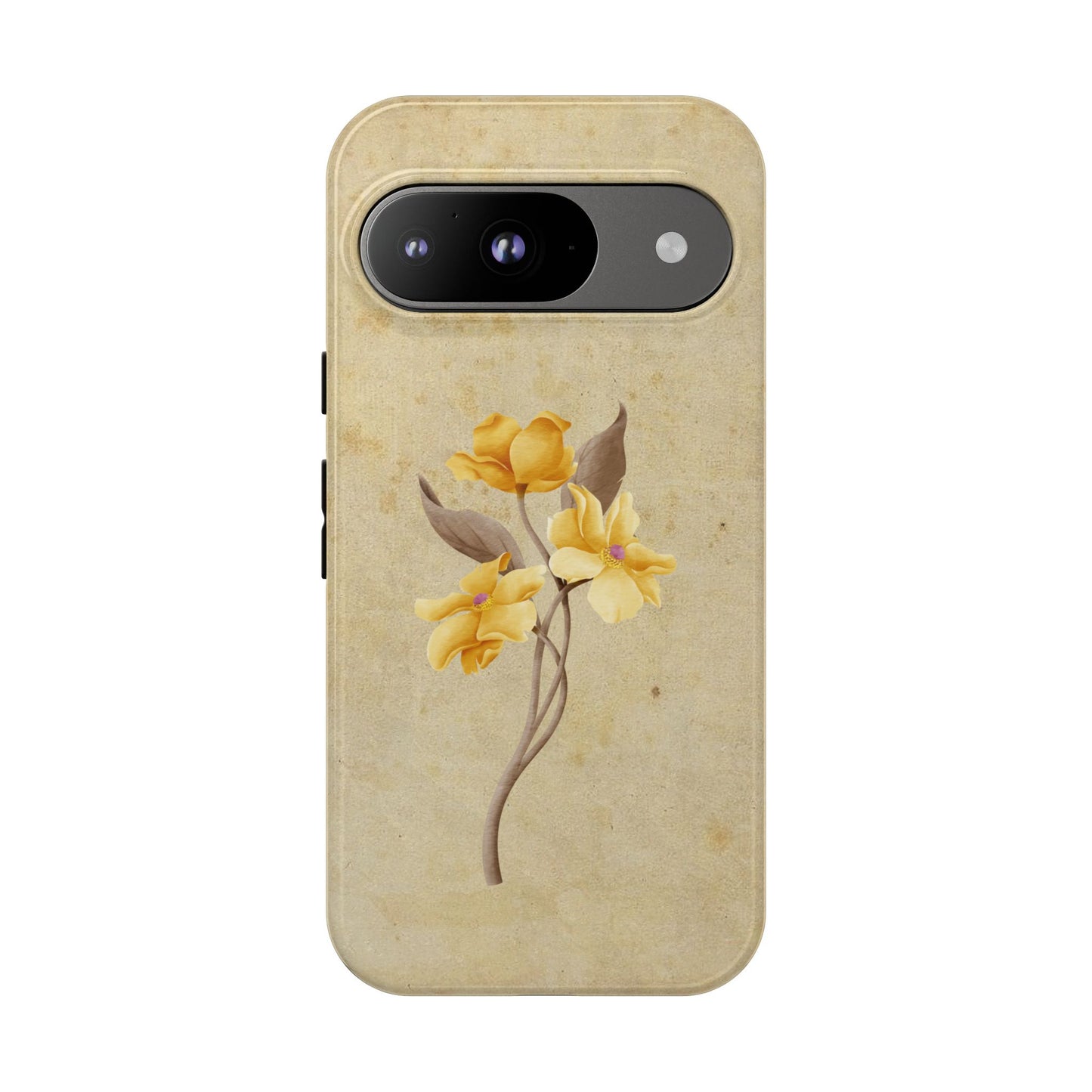 Minimal Vintage Floral Phone Case – Yellow Flower on Beige | iPhone, Samsung & Pixel