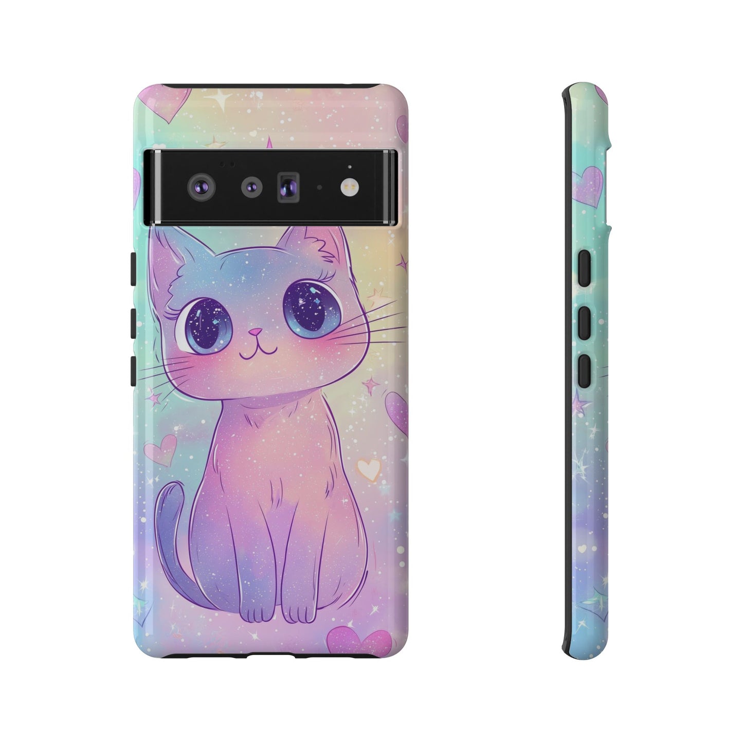 Cosmic Cat Phone Case – Sparkly Anime Aesthetic for iPhone, Google Pixel & Samsung