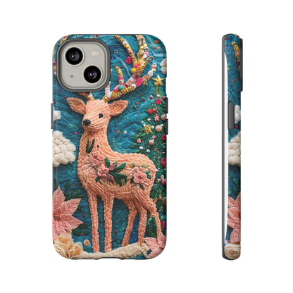 Whimsical Textile Art Featuring Intricate Peach-Colored Deer phone case design.